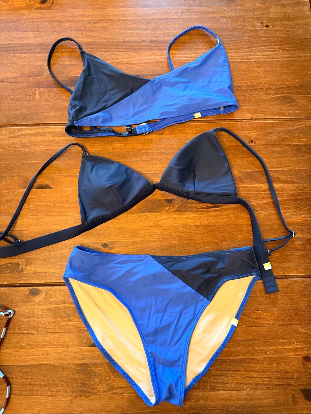Blue Colorblock Triangle Bikini Set - Women Swim